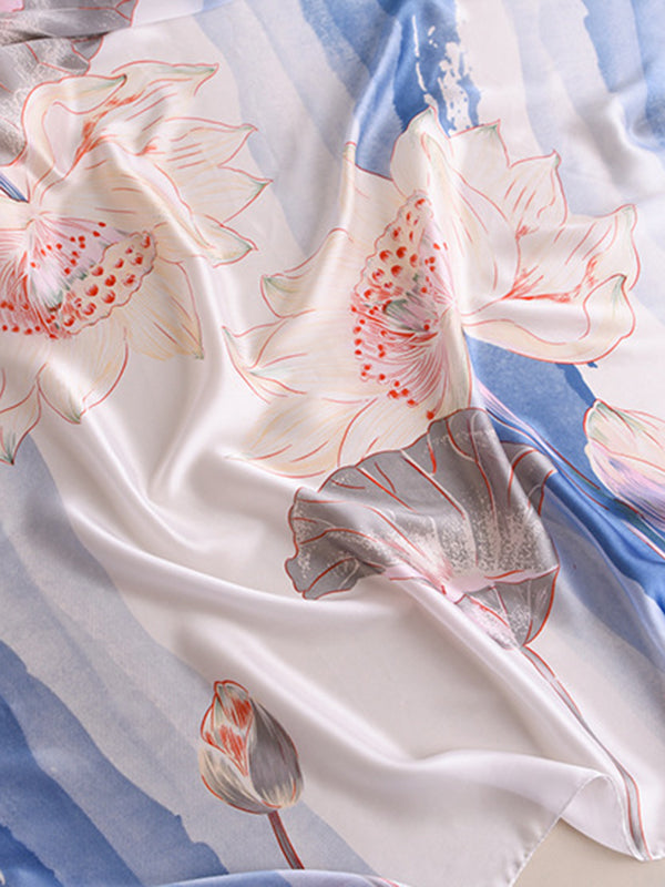 Écharpe châle imitation soie à imprimé floral vintage