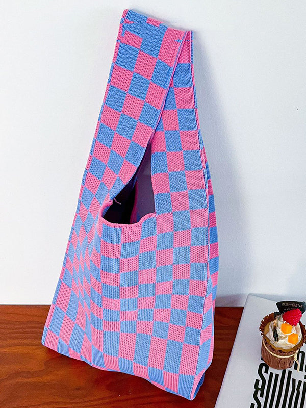 Accessoires de sacs à carreaux de couleur contrastée tissés décontractés