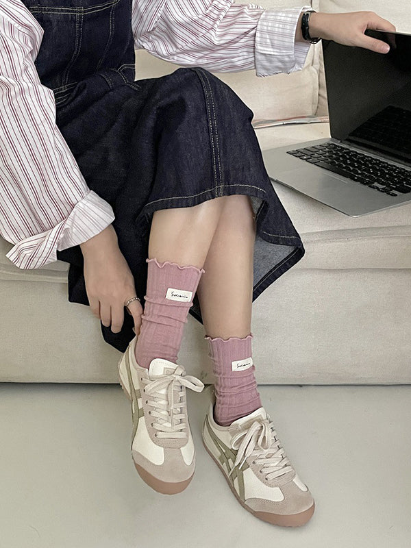 Chaussettes plissées en dentelle avec oreilles en bois