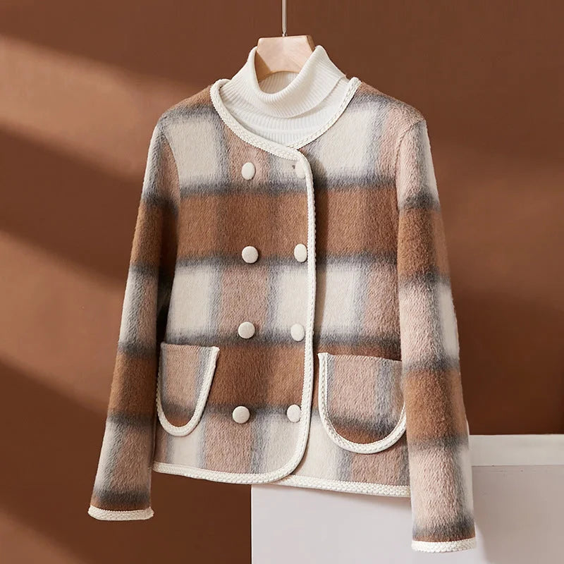 Manteau long à carreaux chic, chaud et polyvalent pour femmes