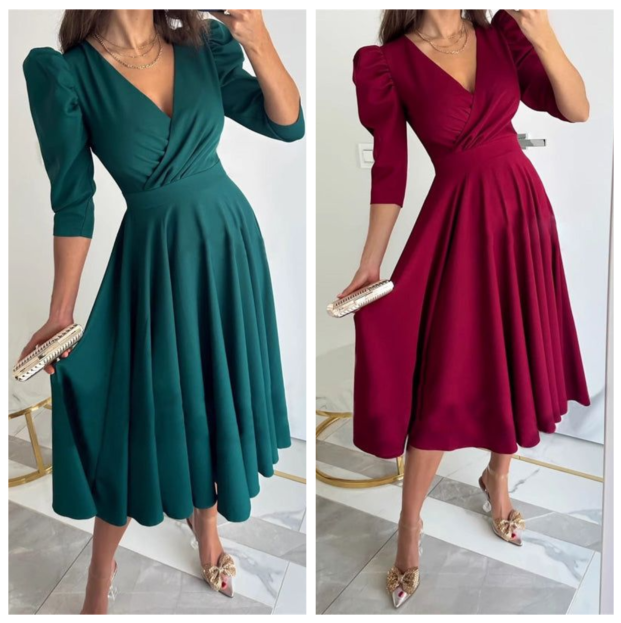 TÜLAY - ROBE MIDI PLISSÉE AVEC DÉCOLLETÉ EN V