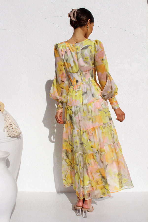Pénélope | Robe Midi Florale - Décolleté en V & Élégante