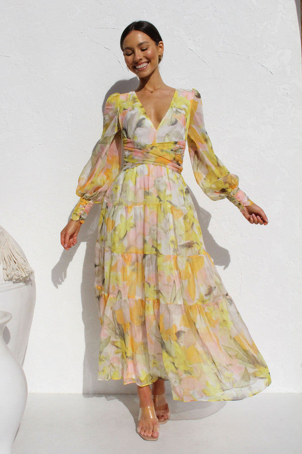 Pénélope | Robe Midi Florale - Décolleté en V & Élégante