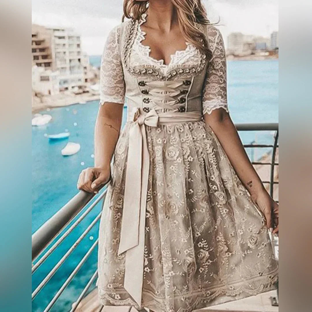 Robe Dirndl Élégante en Dentelle pour Femmes | Midi