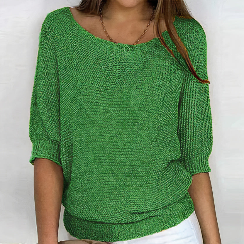 Pull en tricot à manches 3/4 pour femmes | Col rond