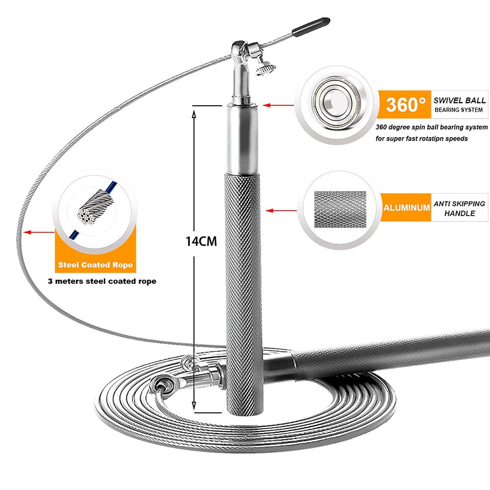 AeroSpin 360 Corde à sauter – Corde en acier ajustable avec poignée en aluminium