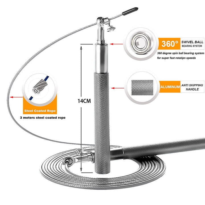AeroSpin 360 Corde à sauter – Corde en acier ajustable avec poignée en aluminium