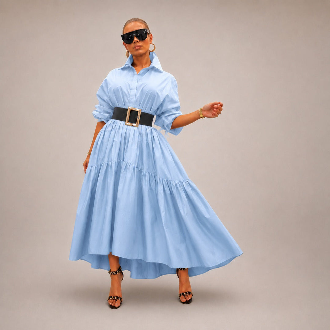 Robe midi Annelie™ avec col chemise, manches amples et coupe fluide
