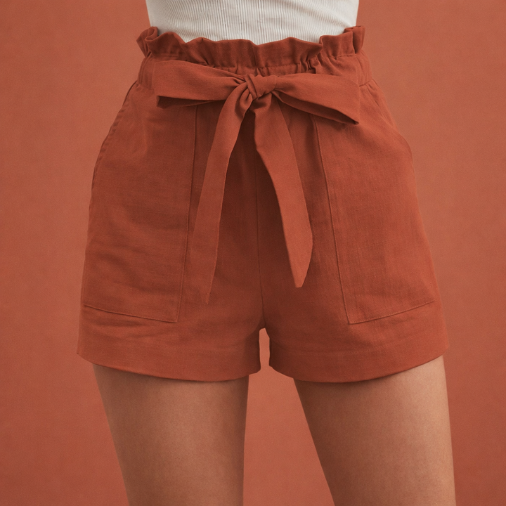 Shorts en lin pour femmes taille haute avec ceinture à nœud | Zoë