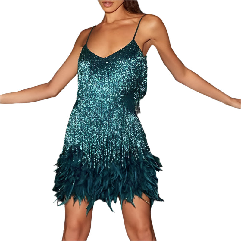 Astrid Fjerfrynsede Minikleid – Robe de fête glamour ornée de perles
