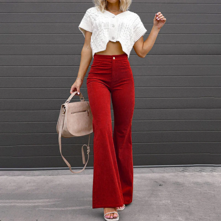 BERNICE - Pantalon évasé en velours côtelé taille haute