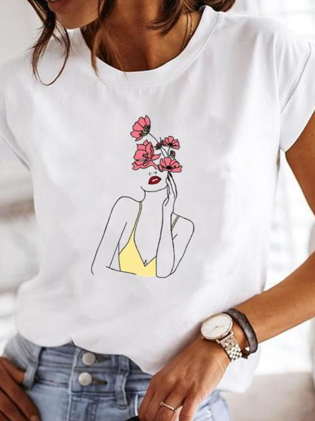 Leonora | T-shirt Femme Imprimé Cœur Col Rond Manches Courtes