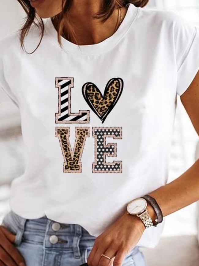 Leonora | T-shirt Femme Imprimé Cœur Col Rond Manches Courtes
