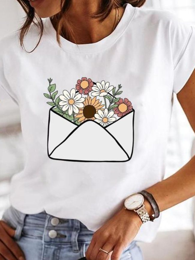 Leonora | T-shirt Femme Imprimé Cœur Col Rond Manches Courtes