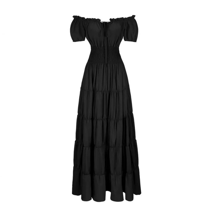 Margaret - Robe maxi femme avec design sans épaules et jupe à volants avec taille froncée