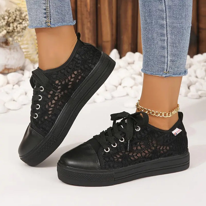 Willemina - Baskets pour femmes avec motif en dentelle et lacets