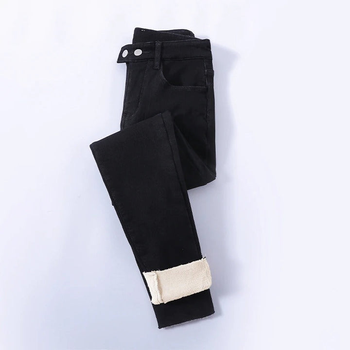 Jeans d'hiver pour femmes doublés à taille haute
