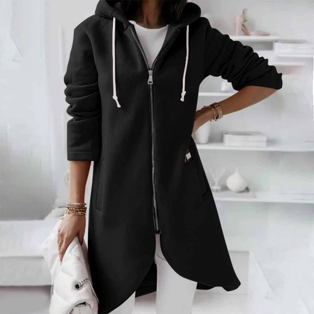 Sweat à capuche long et élégant pour femmes | avec fermeture éclair