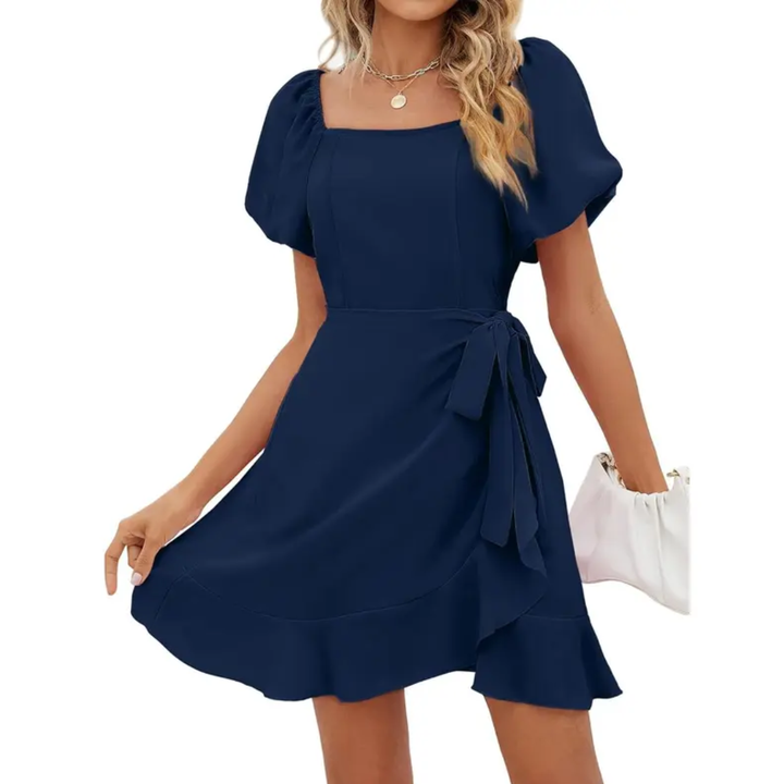 Donna - Robe à encolure carrée, manches bouffantes et ceinture en A