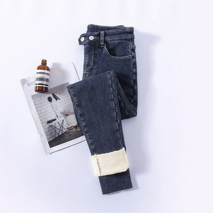 Jeans d'hiver pour femmes doublés à taille haute