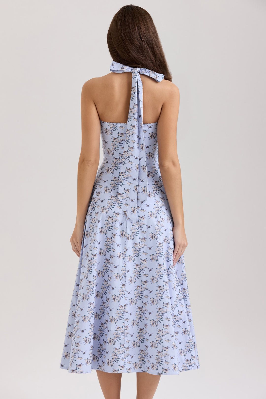 Belle - Robe midi avec imprimé marguerite et encolure halter