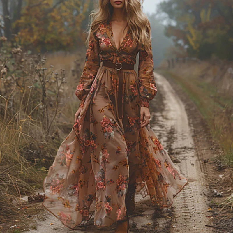 Robe maxi à fleurs bohémienne pour femmes – Robe d'été élégante