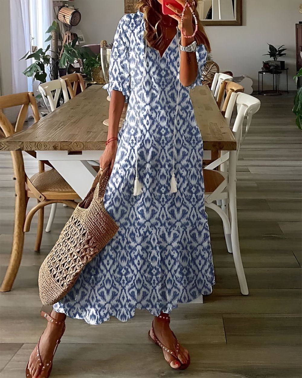Robe Maxi Boho Femme - Robe d'été élégante avec coupe fluide et motifs ludiques