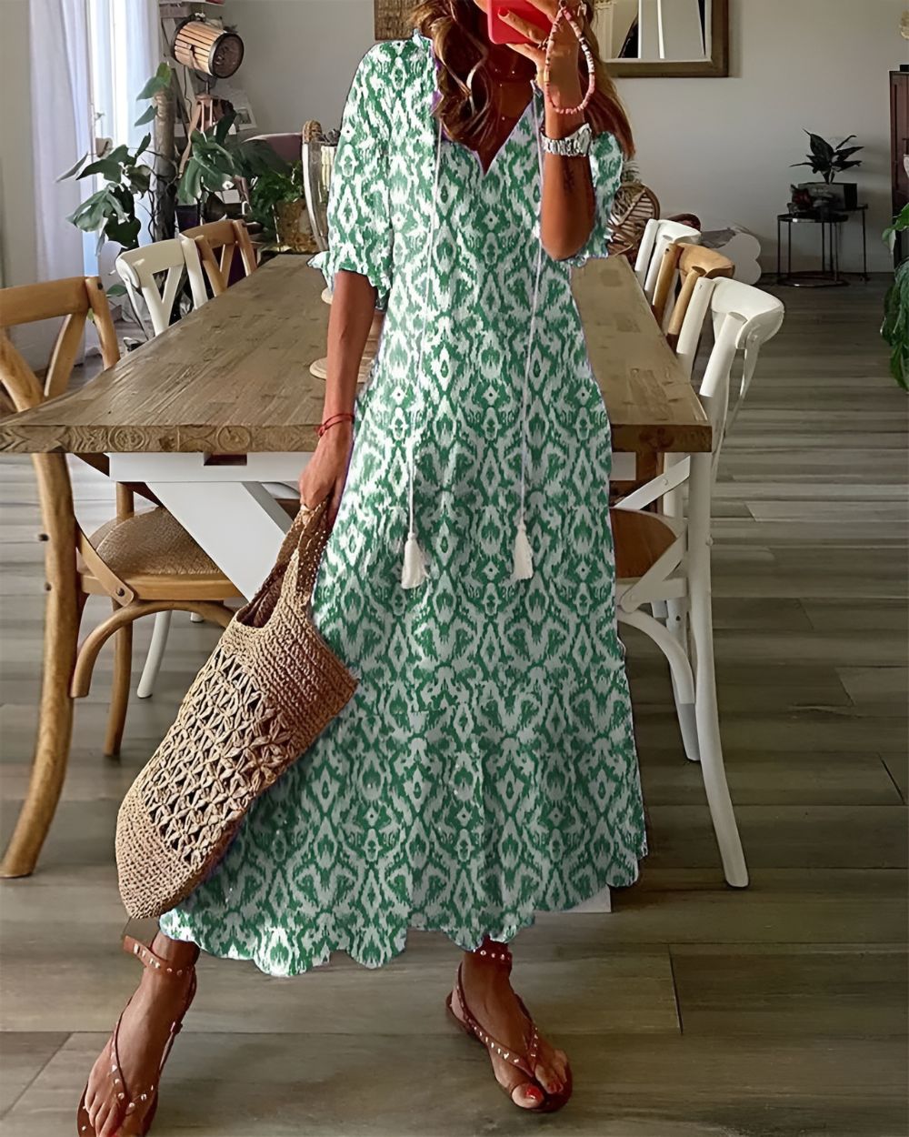 Robe Maxi Boho Femme - Robe d'été élégante avec coupe fluide et motifs ludiques