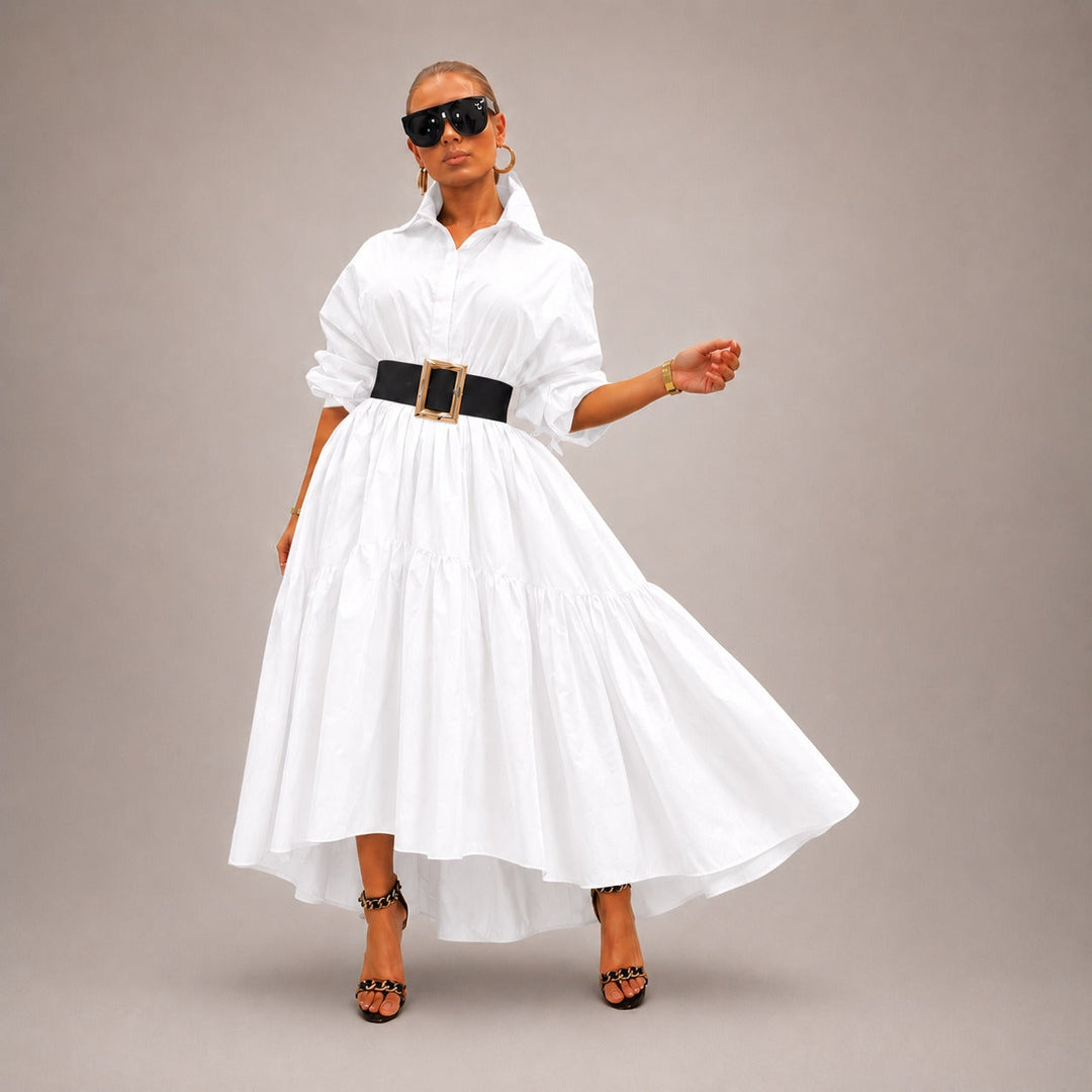 Robe midi Annelie™ avec col chemise, manches amples et coupe fluide