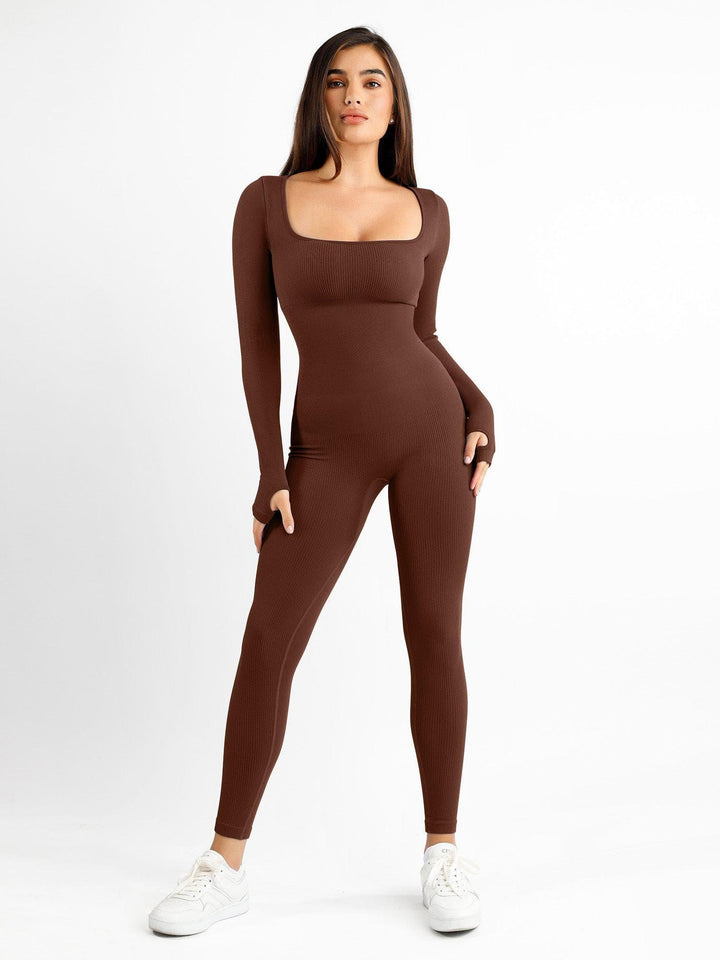 Combinaison longue sans couture avec décolleté carré