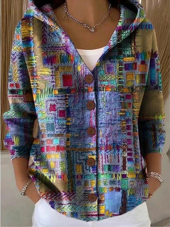 Pull d'extérieur coloré pour femmes avec capuche et patte de boutonnage – Cardigan hoodie décontracté pour le quotidien et les loisirs