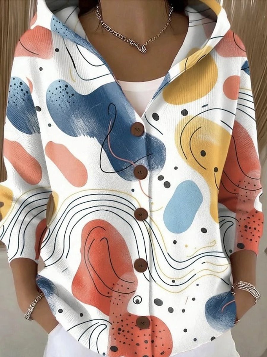 Gilet en tricot coloré pour femmes avec capuche et patte de boutonnage – Cardigan hoodie décontracté pour le quotidien et les loisirs