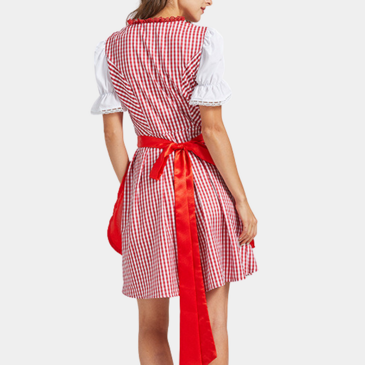 Robe Dirndl Élégante Rouge Oktoberfest pour Femmes