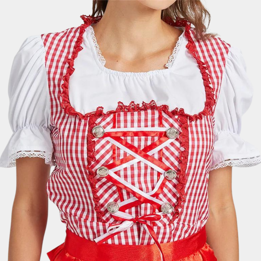 Robe Dirndl Élégante Rouge Oktoberfest pour Femmes