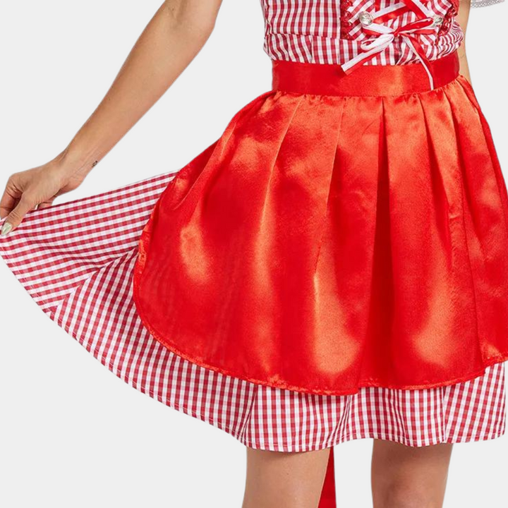 Robe Dirndl Élégante Rouge Oktoberfest pour Femmes