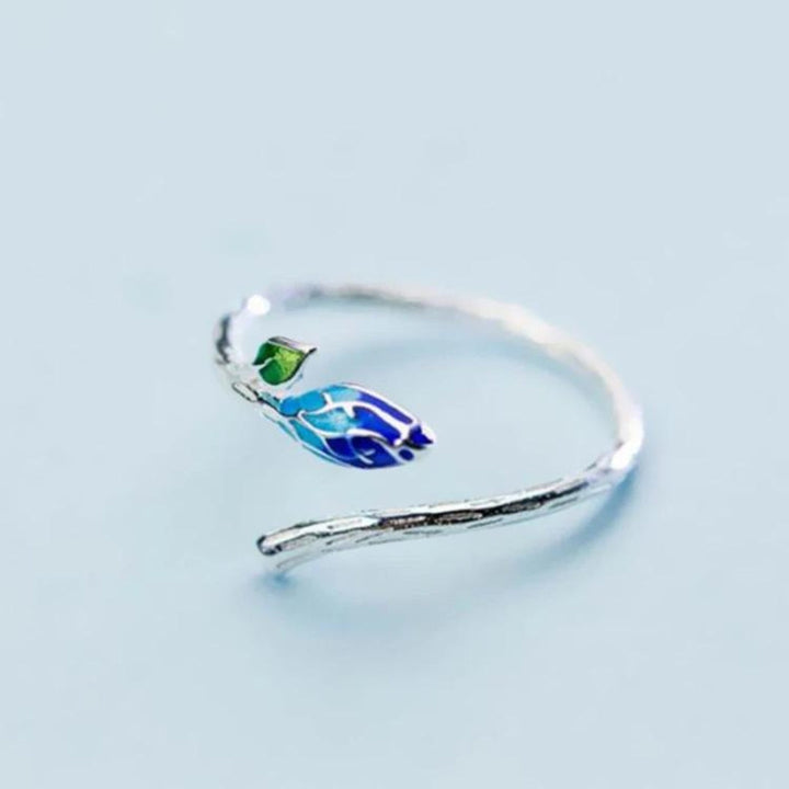 Bague réglable avec émail bleu et vert sur argent sterling