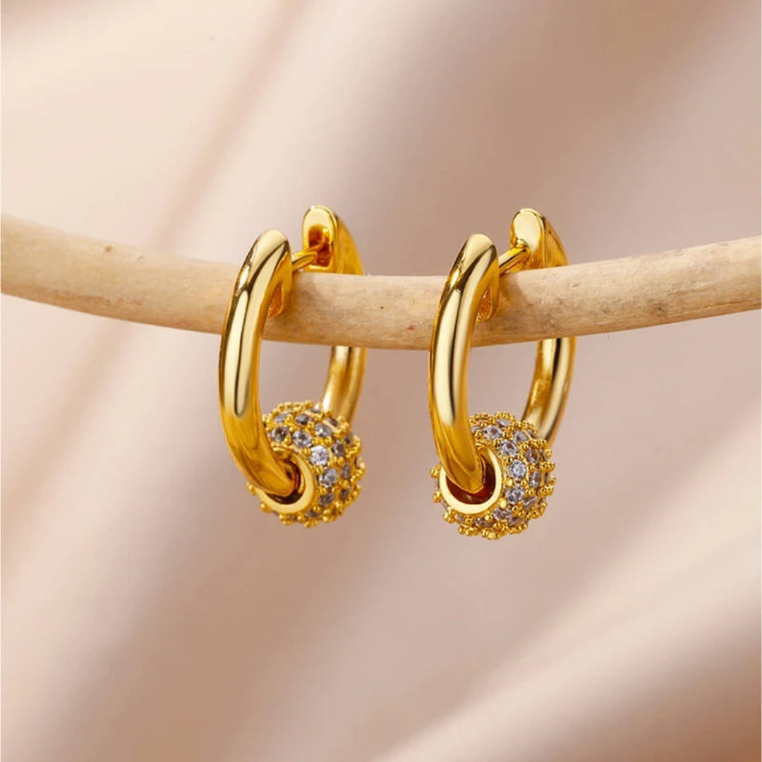 Exquises Boucles d'Oreilles en Forme de Boule Brillante en Or