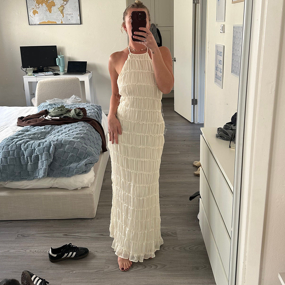 Caroline | Robe maxi à col halter texturé