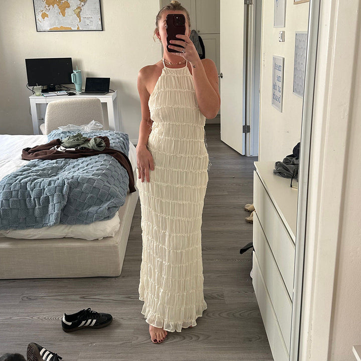 Caroline | Robe maxi à col halter texturé