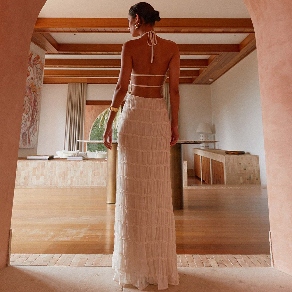 Caroline | Robe maxi à col halter texturé