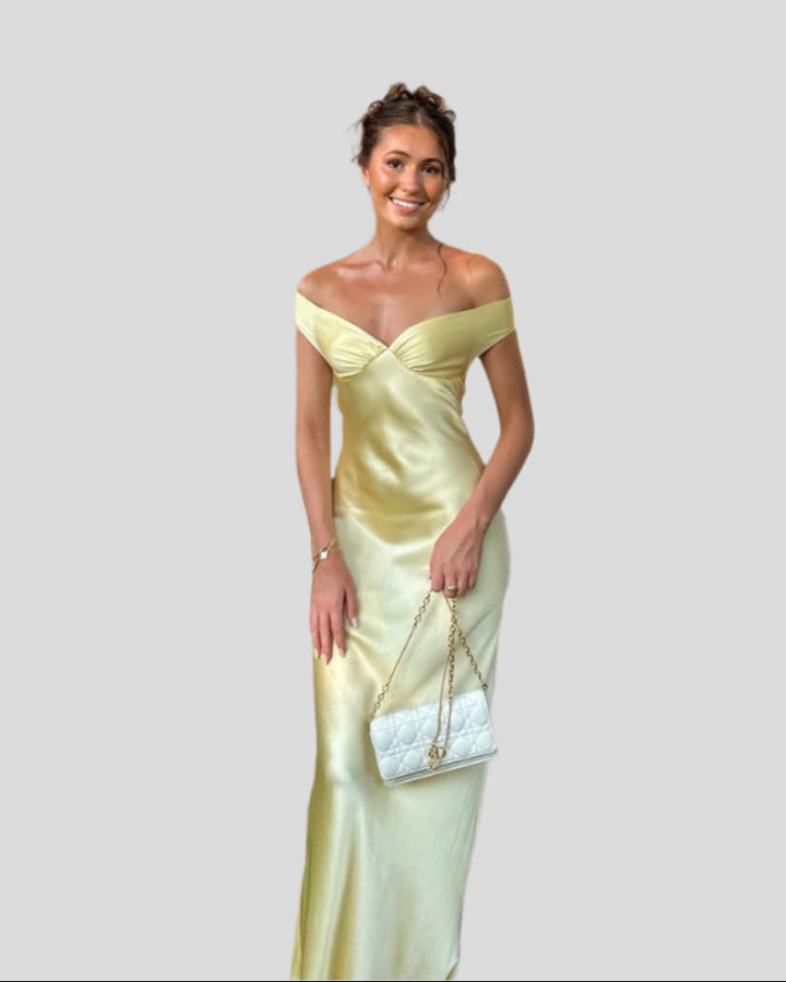 Marcelline – Robe de soirée sans bretelles en satin