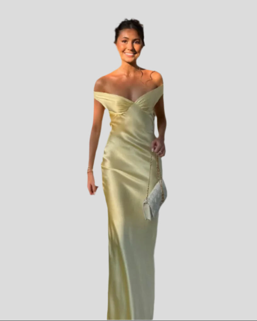 Marcelline – Robe de soirée sans bretelles en satin