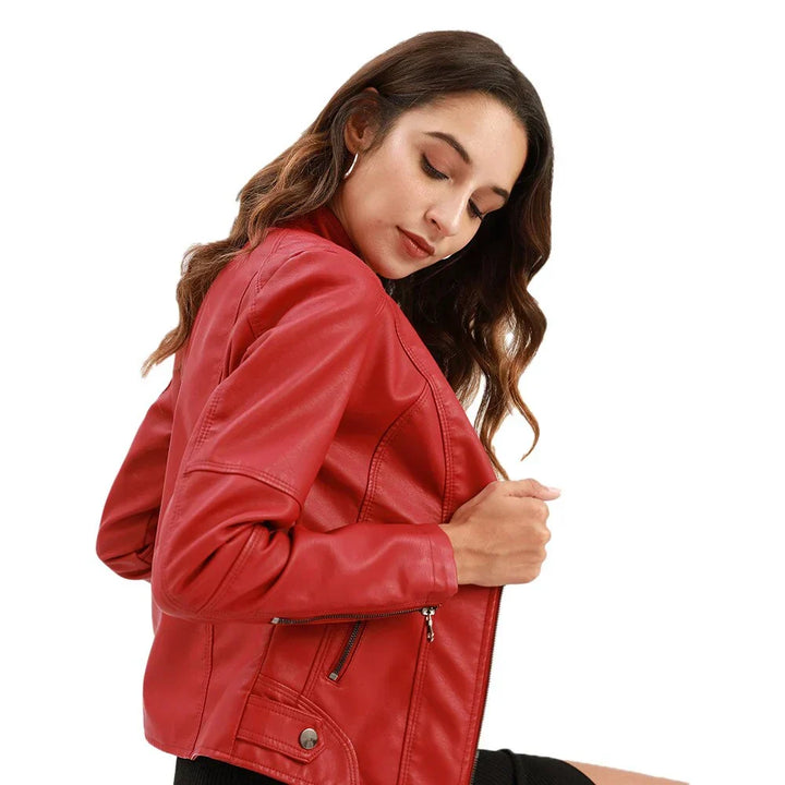 Meli - veste en cuir pour femmes avec col Mao