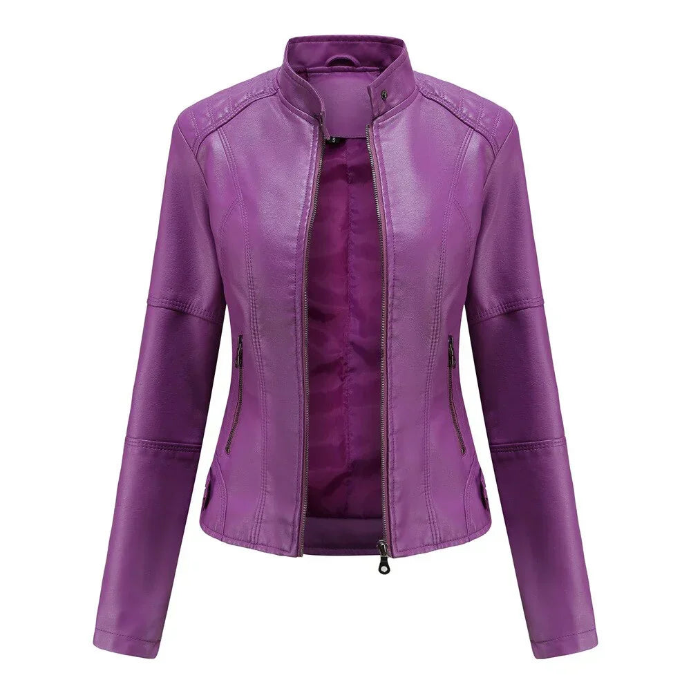 Meli - veste en cuir pour femmes avec col Mao