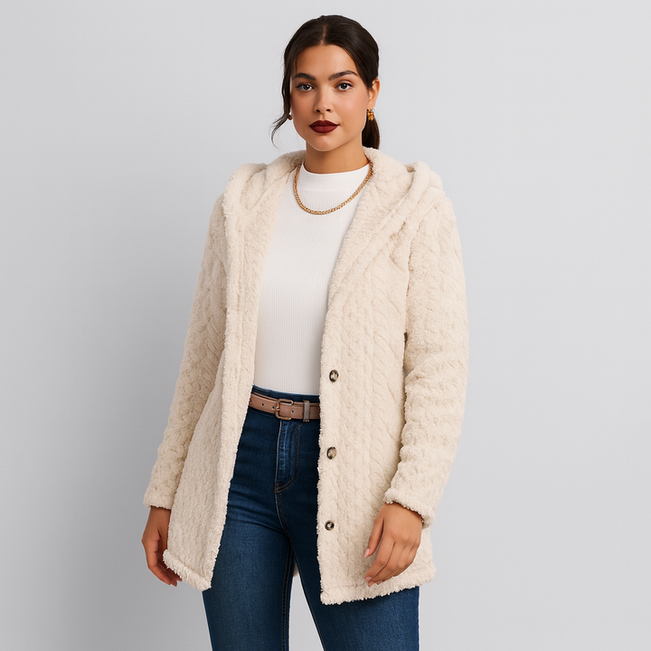 Marlena | Manteau à Capuche en Teddy pour Femmes avec Boutons à l'Avant pour l'Automne et l'Hiver