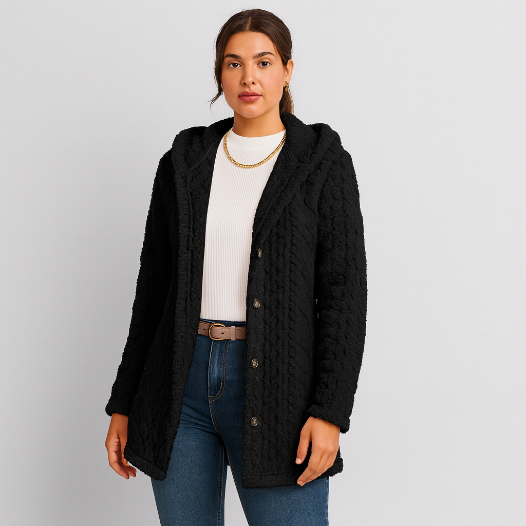 Marlena | Manteau à capuche teddy à boutons pour femmes pour l'automne et l'hiver