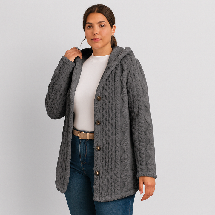 Marlena | Manteau à capuche teddy à boutons pour femmes pour l'automne et l'hiver