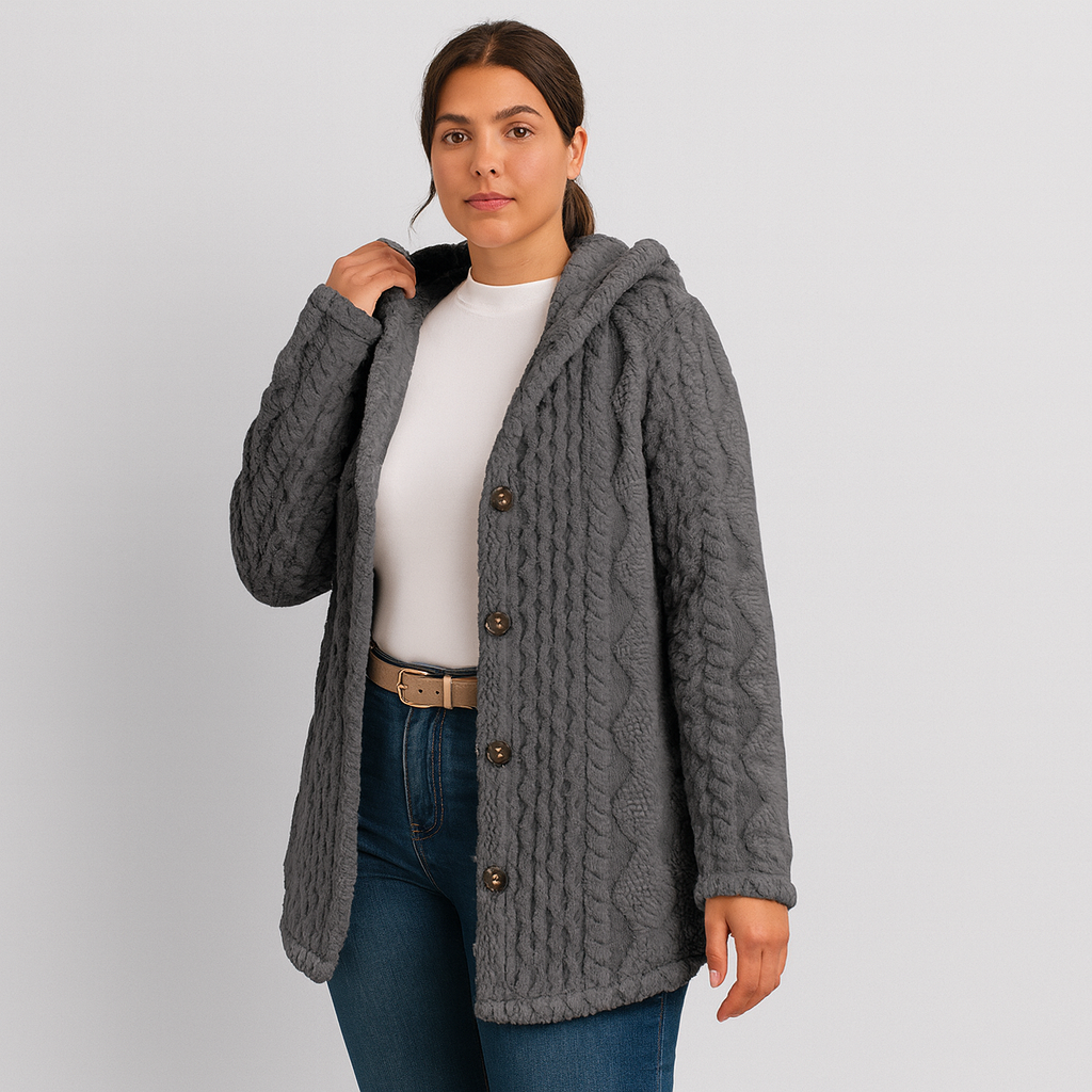 Marlena | Manteau à Capuche en Teddy pour Femmes avec Boutons à l'Avant pour l'Automne et l'Hiver