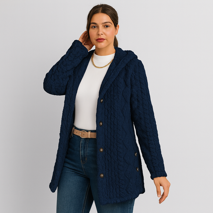 Marlena | Manteau à capuche teddy à boutons pour femmes pour l'automne et l'hiver