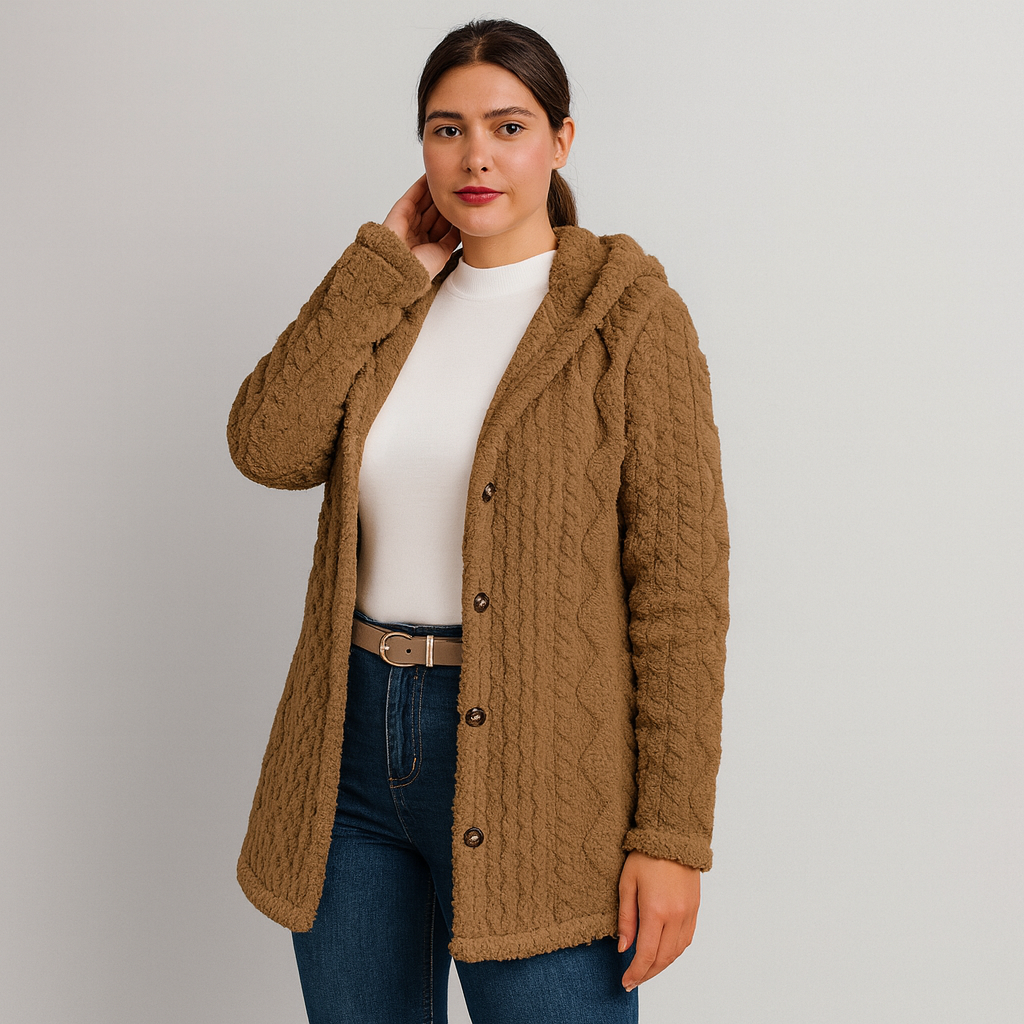 Marlena | Manteau à capuche teddy à boutons pour femmes pour l'automne et l'hiver